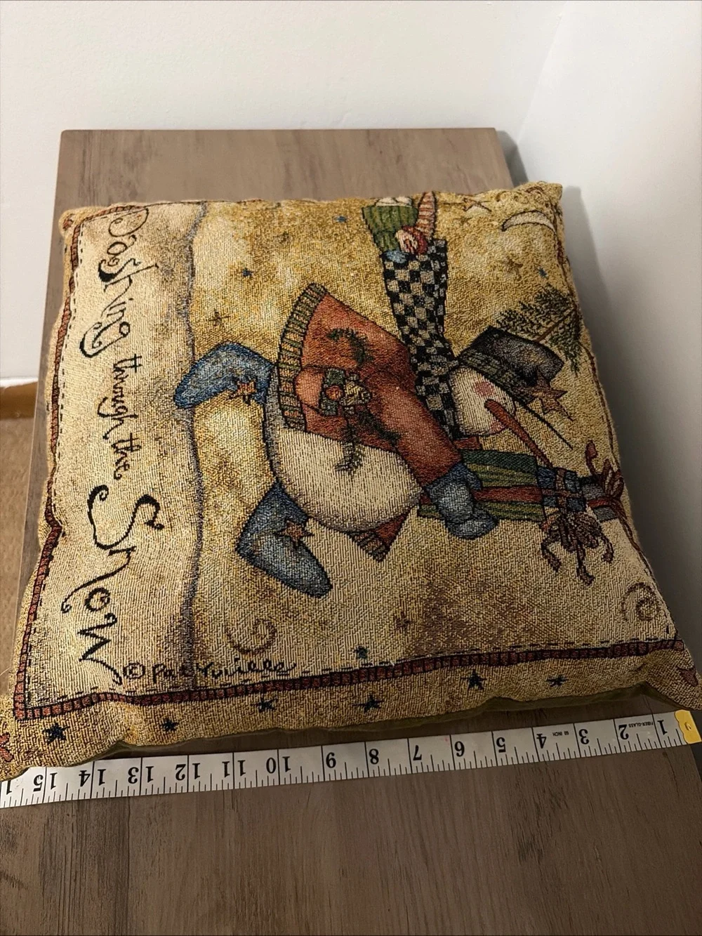Vintage woven tapestry Christmas throw pillow